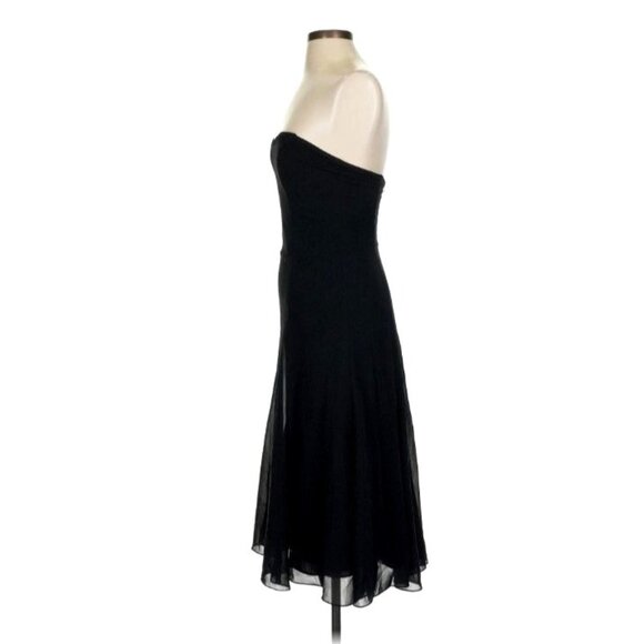 Dessy Collection LBD Strapless Cocktail Dress 2 Midi Black Chiffon Formal Prom - Picture 4 of 13